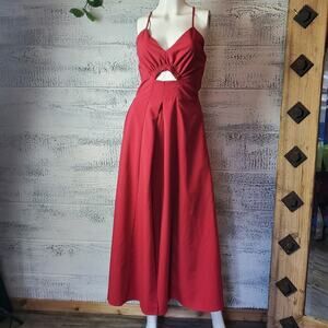 BTFBM Women Cutout Red Dress Smocked Fit & Flare Maxi Size Small